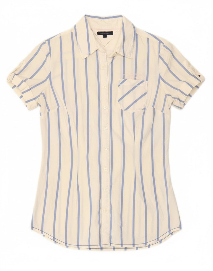 TOMMY HILFIGER Womens Short Sleeve Shirt US 6 Medium White Striped