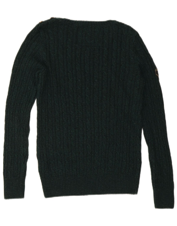 SUPERDRY Dame Boat Neck Jumper Sweater UK 10 Small Green Acryl