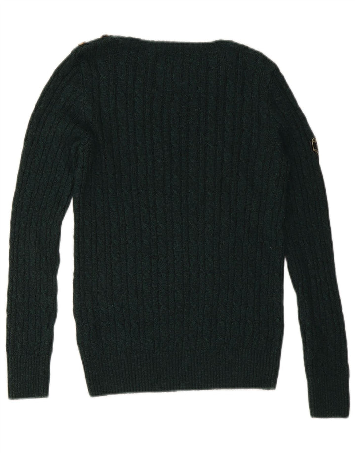 SUPERDRY Dame Boat Neck Jumper Sweater UK 10 Small Green Acryl