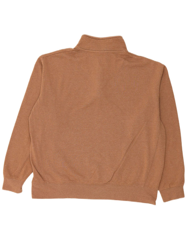 Zara Dame Oversized Zip Neck Sweatshirt Jumper UK 18 XL Brun Bomuld