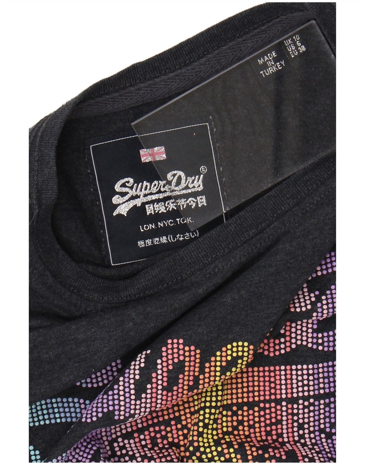 SUPERDRY Dame Grafisk T-Shirt Top UK 10 Lille Grå