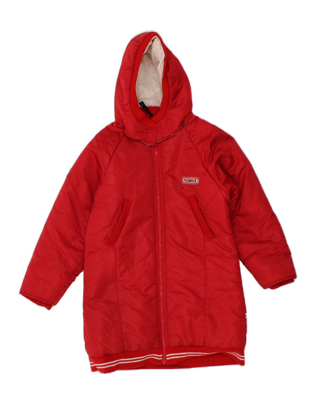 PICKWICK Girls Graphic Hooded Padded Coat 13-14 Years Large Red Polyamide Vintage Pickwick and Second-Hand Pickwick from Messina Hembry 