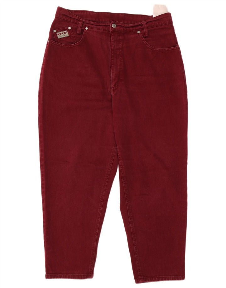 H.I.S Kvinder Højtaljet Crop Tapered Jeans UK 20 2XL W34 L25 Burgundy