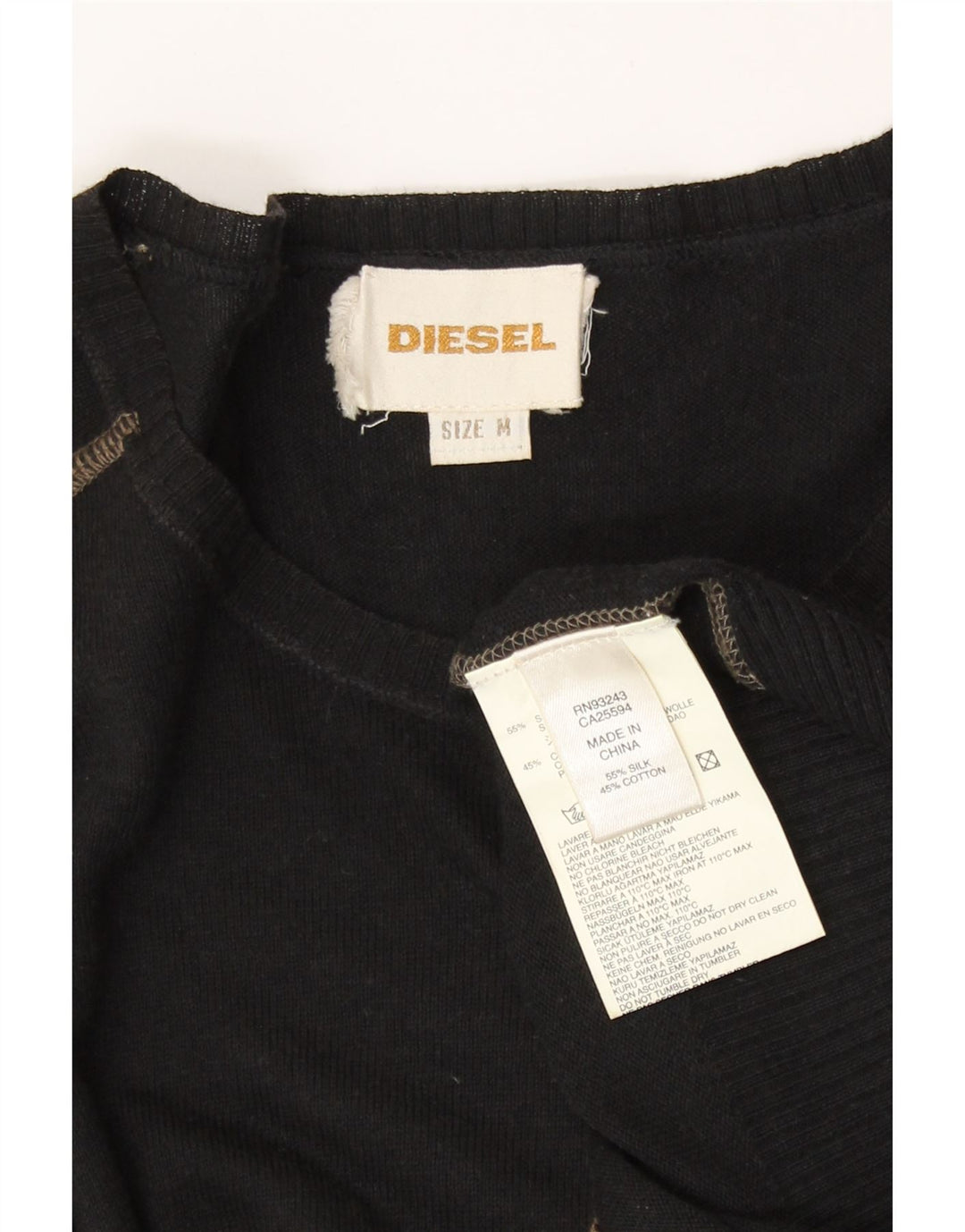 Diesel Herre Boat Neck Jumper Sweater Medium Sort Stribet Silke