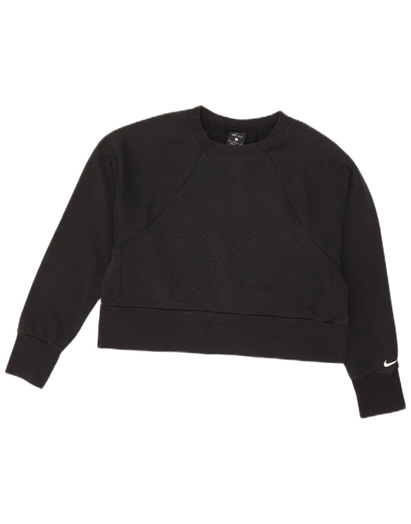 Nike Dame Dri Fit Grafisk Oversized Sweatshirt Jumper UK 10 Lille Sort
