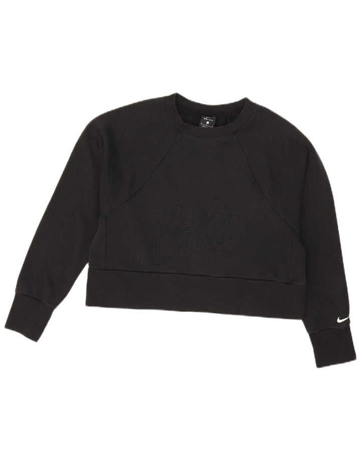 Nike Dame Dri Fit Grafisk Oversized Sweatshirt Jumper UK 10 Lille Sort