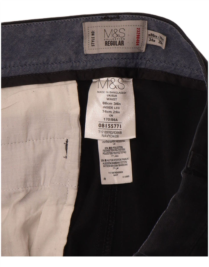 Marks & Spencer Herre Regular Chino Bukser W34 L29 Marineblå Bomuld