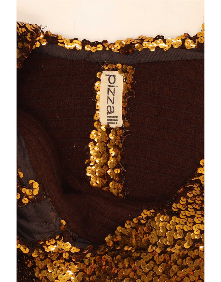 Vintage Kvinders ærmeløs pailletter Crop Top UK 12 Medium Gold