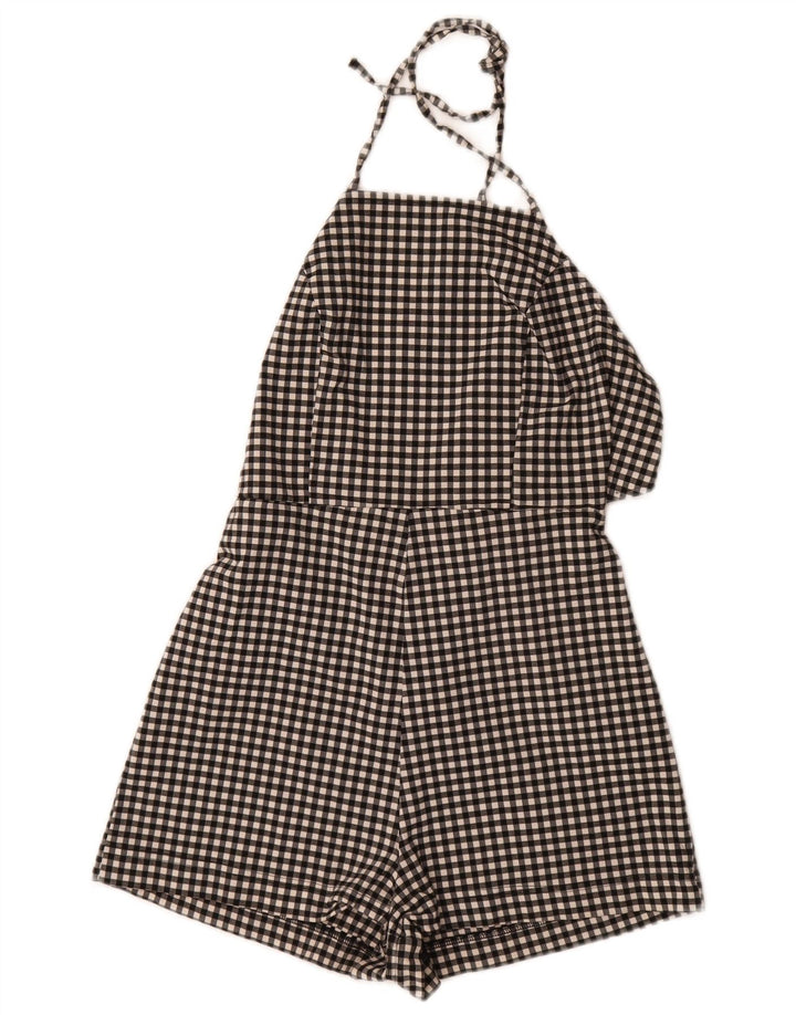 Topshop Dame Halter Playsuit UK 10 Small Black Gingham Viscose