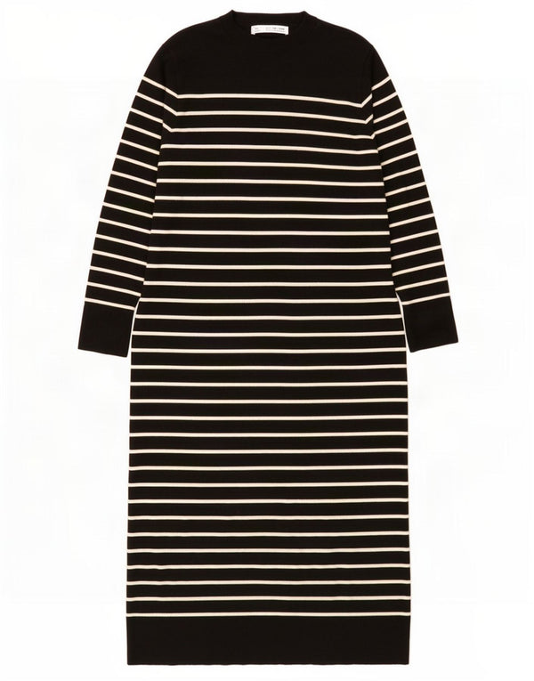 Zara Womens Long Sleeve Jumper Dress UK 16 Large Black Striped