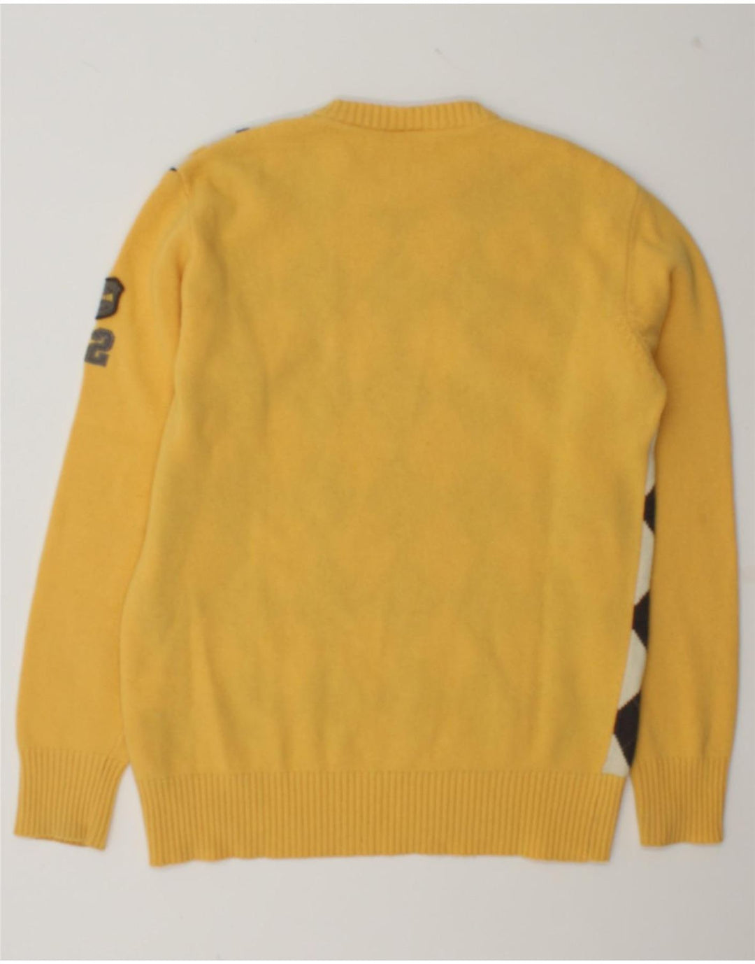 Tom Tailor Herre Crew Neck trøje Sweater Large Yellow Argyle/Diamond Wool