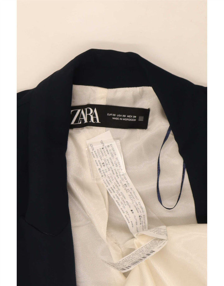 Zara Dame 3/4 ærmet åben blazerjakke UK 6 XS marineblå polyester