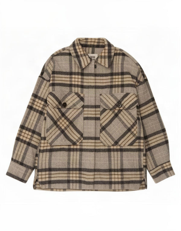 Zara Dame Shacket Jacket UK 14 Medium Grey Plaid