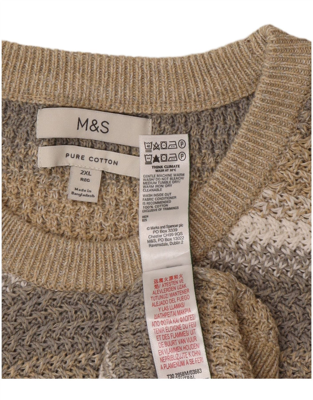 Marks & Spencer Herre Regular Fit Jumper Sweater med rund hals 2XL Beige Stribet