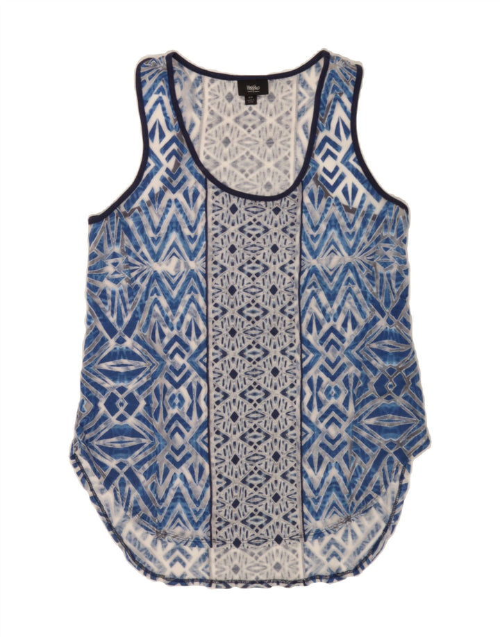 MOSSIMO Womens See Through Vest Top UK 12 Medium Blue Ikat Rayon Vintage Mossimo and Second-Hand Mossimo from Messina Hembry 