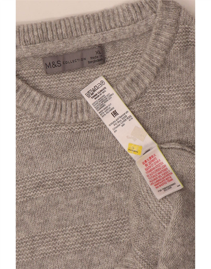 Marks & Spencer Herre sweater med rund hals XL Gråstribet akryl