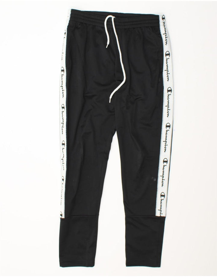 CHAMPION Mens Graphic Tracksuit Trousers Small Black Colourblock Polyester Vintage Champion and Second-Hand Champion from Messina Hembry 
