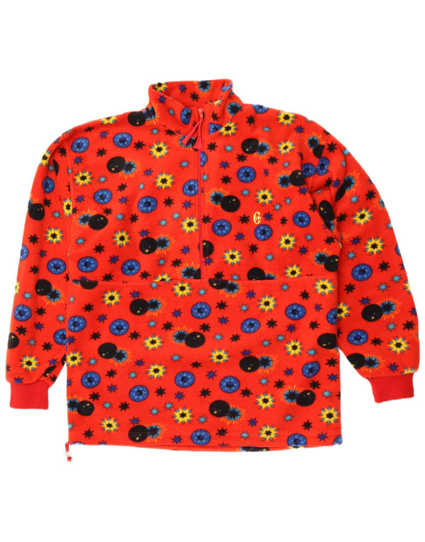 Conte of Florence Herre lynlås hals fleece jumper stor rød blomstret polyester