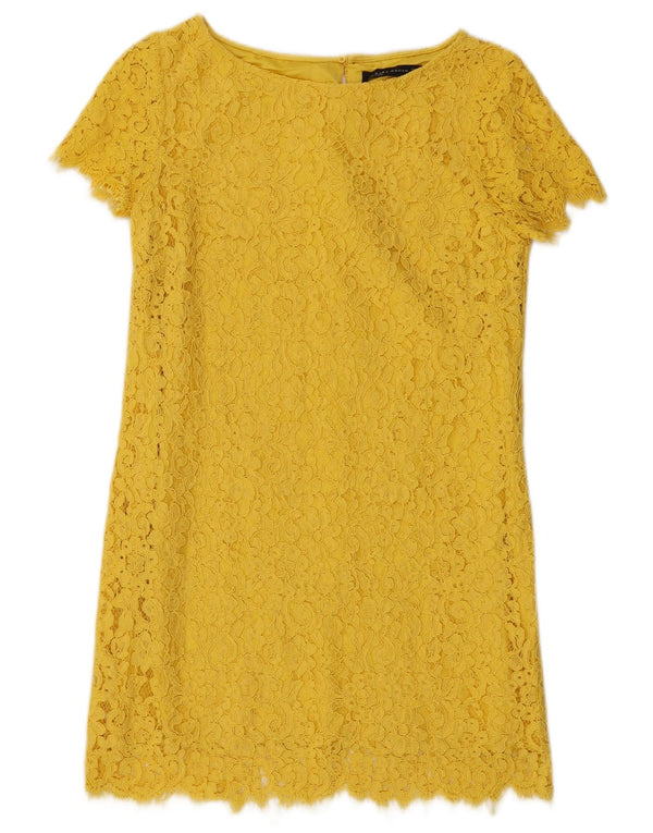 Zara Womens Lace Shift Dress UK 12 Medium Yellow Floral Viscose