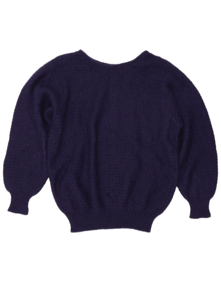 VINTAGE Dame Boat Neck Jumper Sweater UK 16 Large Navy Blue Mohair