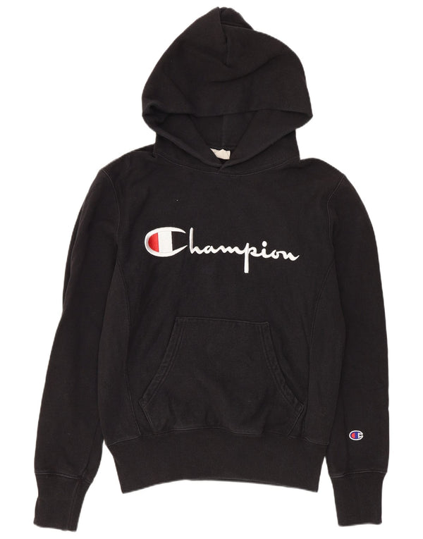CHAMPION Womens Graphic Hoodie Jumper UK 10 Small Black Cotton