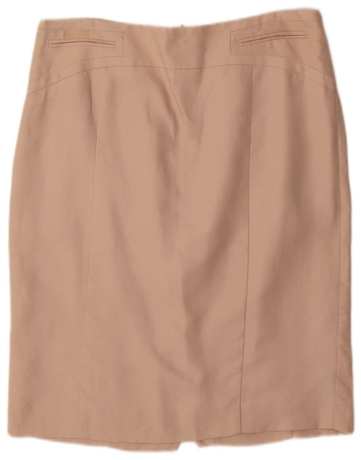 ZARA Blyantnederdel med høj talje til kvinder XL W32 Beige Rayon