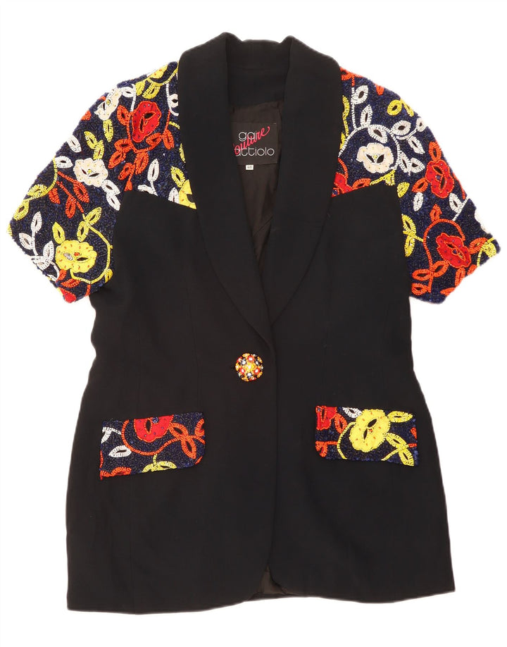 Gai Mattiolo Dame 1 Knap Blazer Jakke IT 48 XL Sort Blomster