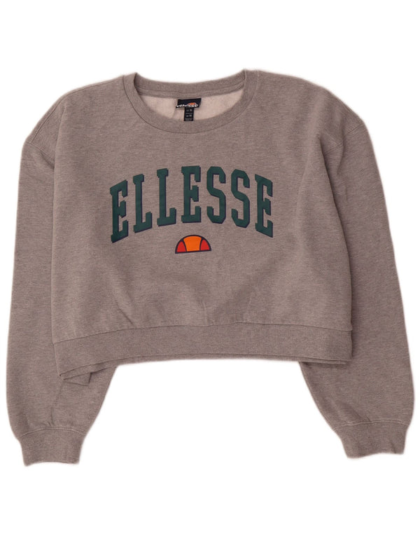 Ellesse Womens Oversized Crop Graphic Sweatshirt Jumper UK 14 Large Grey