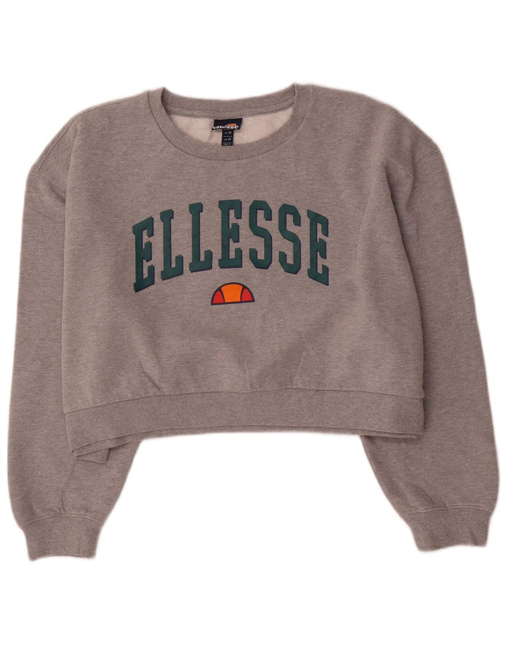 Ellesse Womens Oversized Crop Graphic Sweatshirt Jumper UK 14 Large Grey