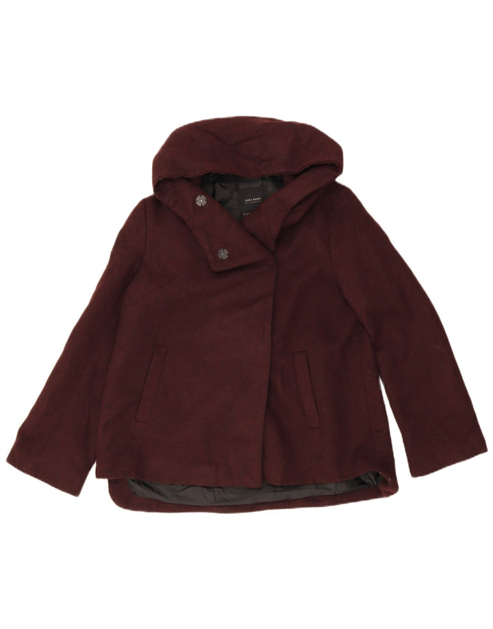 Zara Dame Hooded Bomber Jacket UK 14 Medium Burgundy Akryl