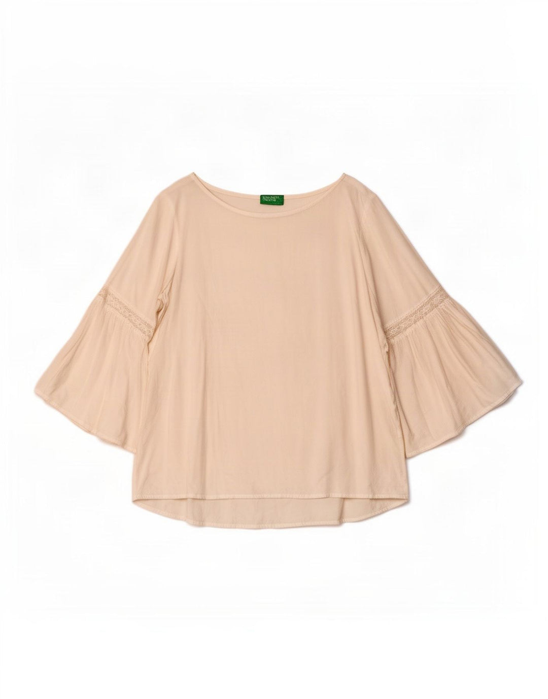 Benetton Dame 3/4 ærmet bluse Top UK 14 Medium White Viscose