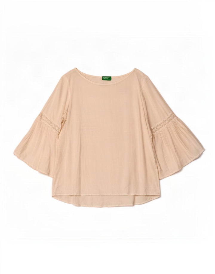 Benetton Dame 3/4 ærmet bluse Top UK 14 Medium White Viscose