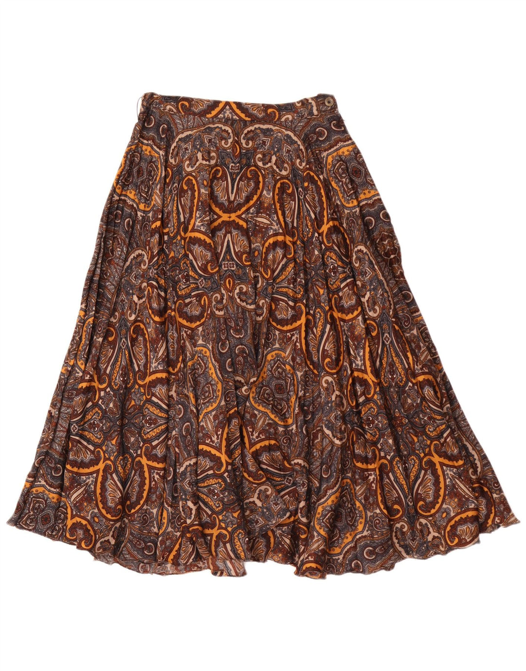 Vintage Kvinders Flared Nederdel W26 Lille Brun Paisley