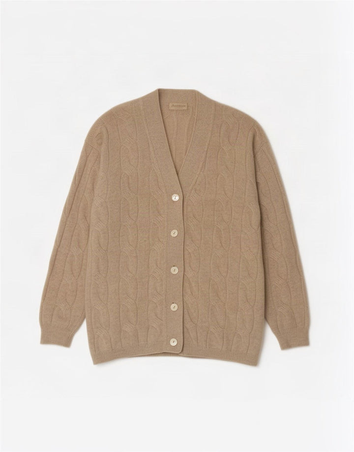Ferramosca Dame Oversized Cardigan Sweater IT 46 Stor Beige Uld