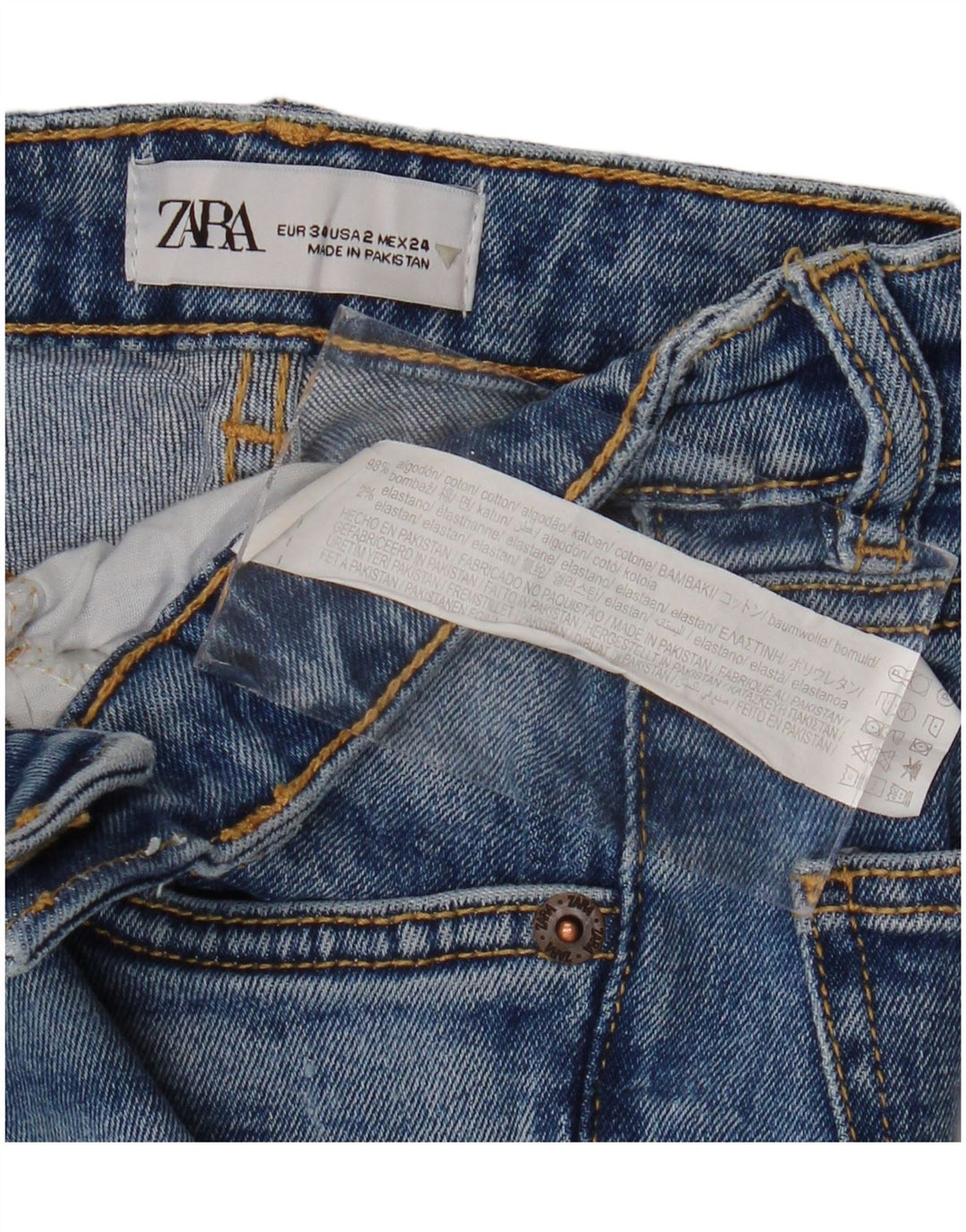 Zara Dame Bootcut Jeans EU 34 2XS W24 L25 Blå Bomuld