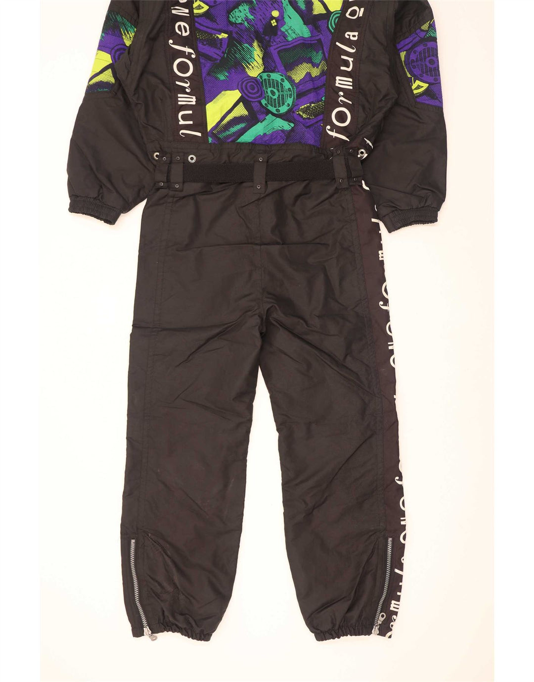 Vintage Herre Grafisk Ski Jumpsuit EU 52 Stor Sort Geometrisk Polyamid