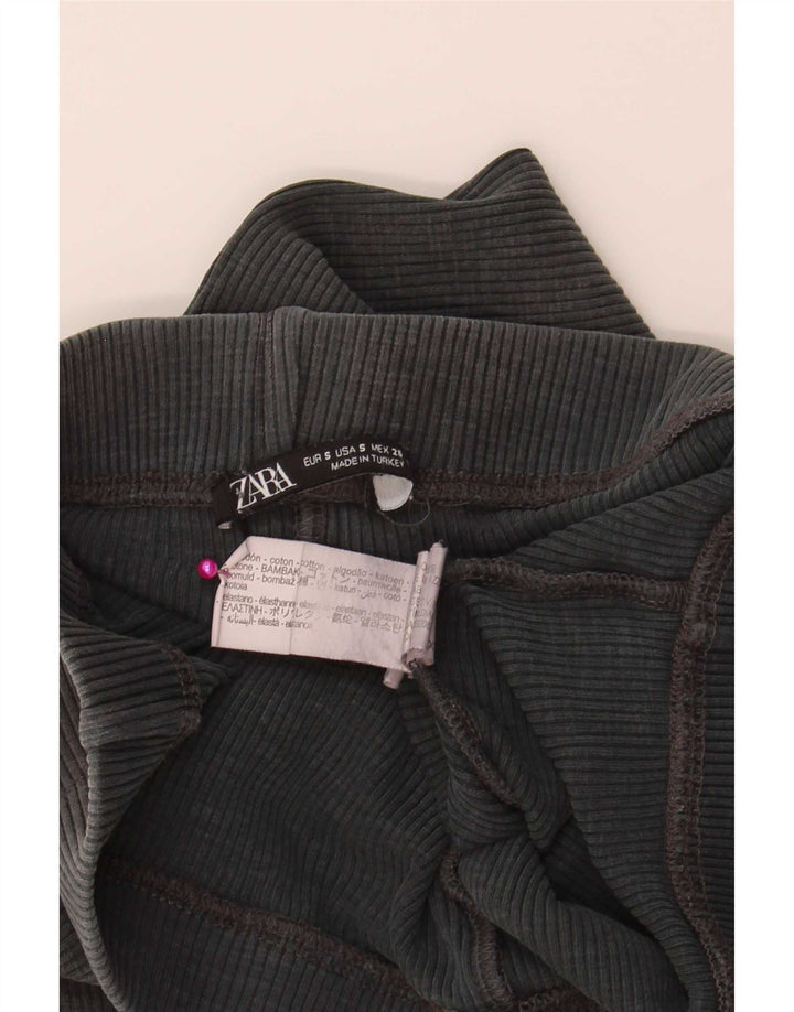 Zara Dame Flare Leggings UK 8 Small Grey Bomuld
