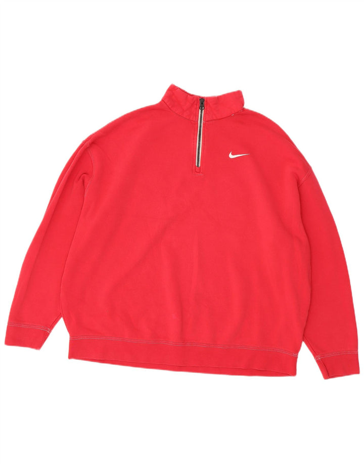 Nike Dame Oversized Zip Neck Sweatshirt Jumper UK 14 Medium Pink Bomuld