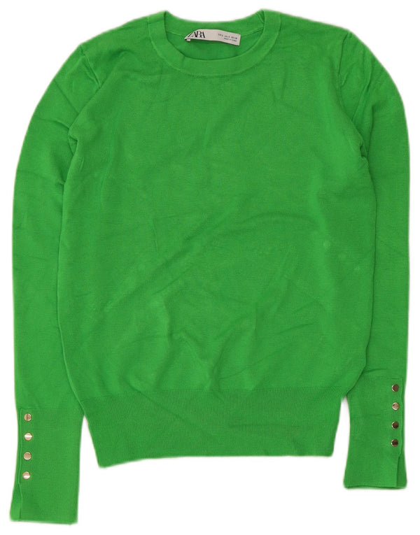 Zara Womens Crop Boat Neck Jumper Sweater UK 10 Small Green Viscose