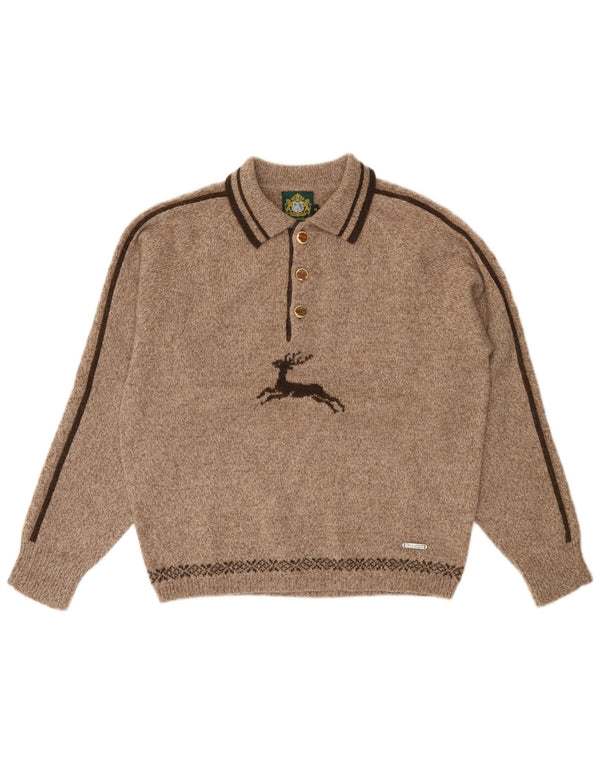 HAMMERSCHMID Herre grafisk polo-hals sweater Medium Brun Flecked