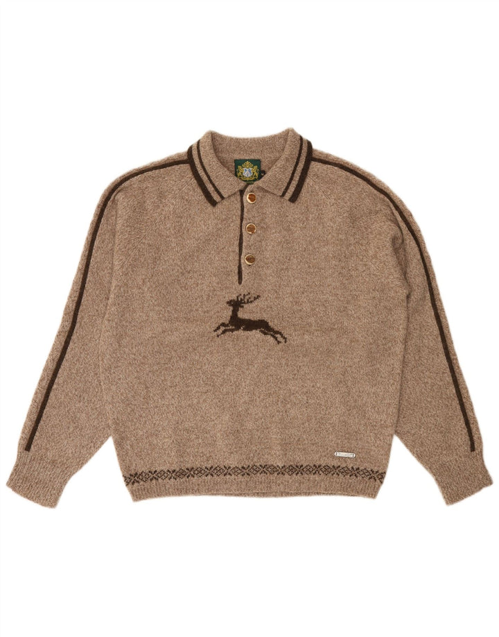 HAMMERSCHMID Herre grafisk polo-hals sweater Medium Brun Flecked