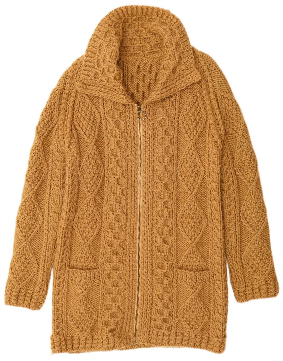 Vintage Dame Longline Cardigan Sweater UK 12 Medium Beige