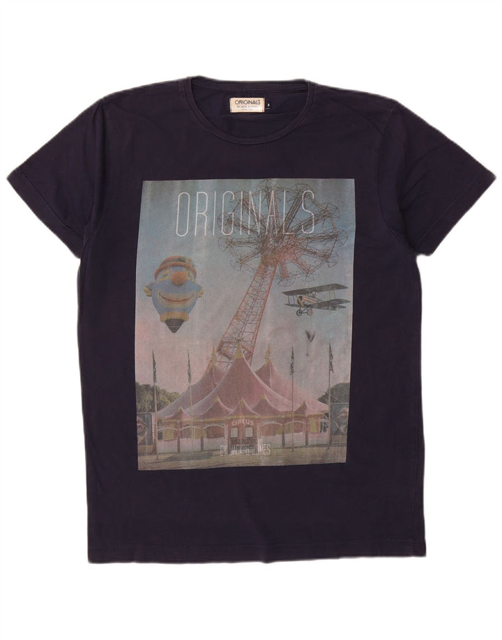 Jack & Jones Herre grafisk T-shirt Top Medium Marineblå Bomuld