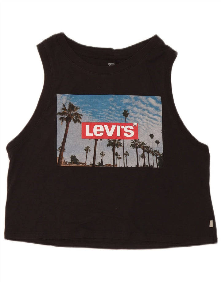 Levi's Womens Crop Grafisk Vest Top UK 10 Small Black Bomuld
