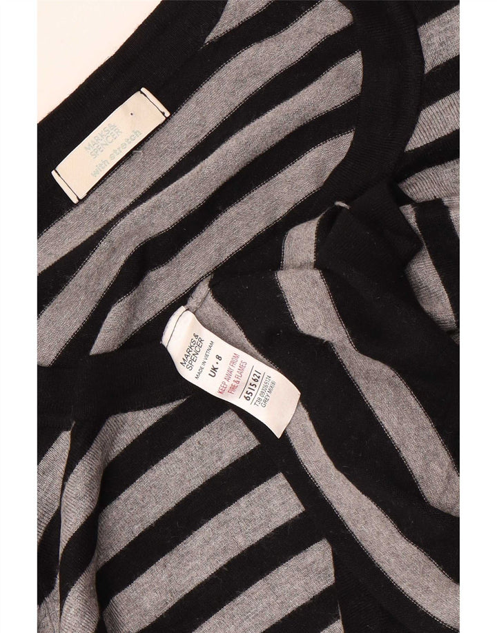 Marks & Spencer Womens Crop Cardigan Sweater UK 8 Small Gråstribet