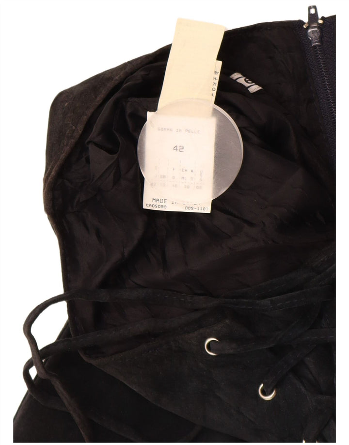 VINTAGE Dame Ruskind Maxi Nederdel UK 10 Small W26 sort læder