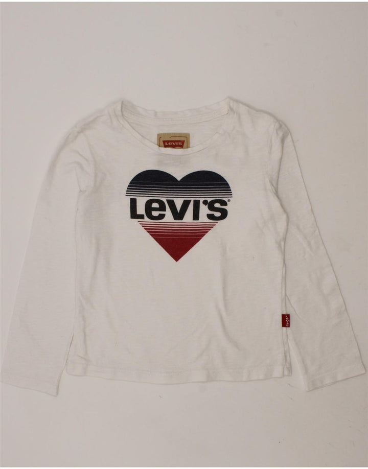 LEVI'S Girls Graphic Top Long Sleeve 5-6 Years White Vintage Levi's and Second-Hand Levi's from Messina Hembry 