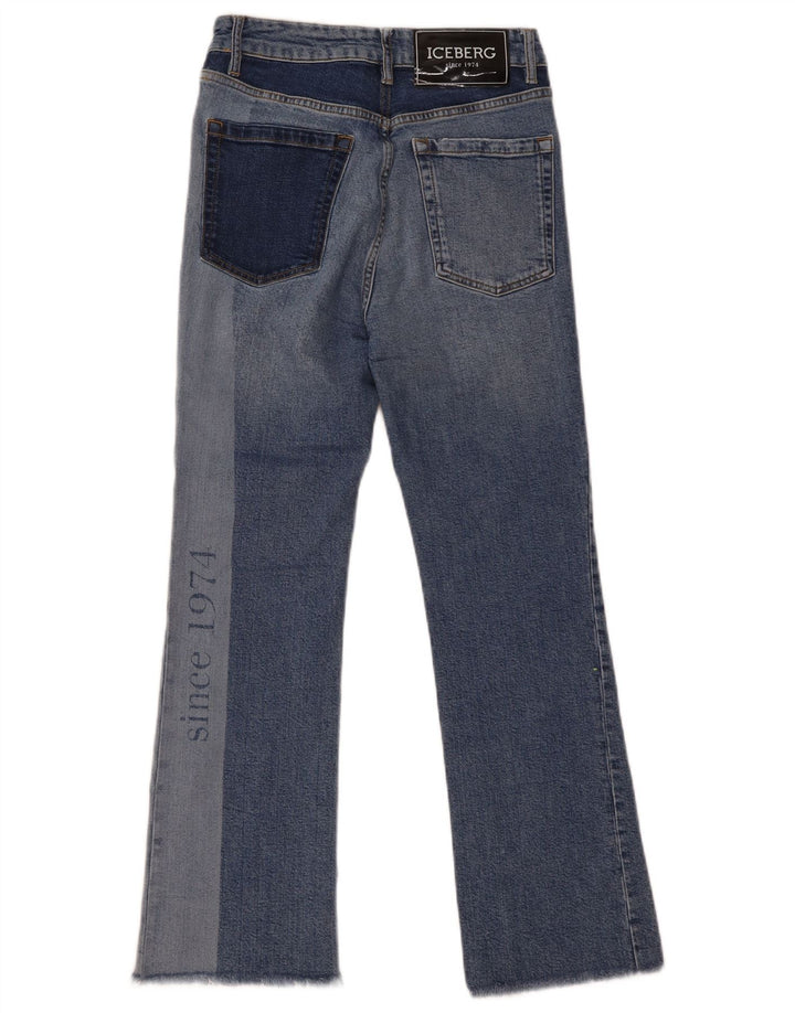 Iceberg Dame Grafisk Bootcut Jeans W27 L28 Blå Colourblock Bomuld