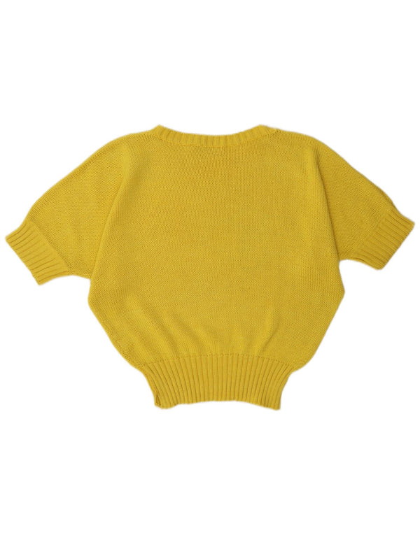 Vintage Kvinders Grafisk Boat Neck Jumper Sweater IT 42 Medium Yellow Floral