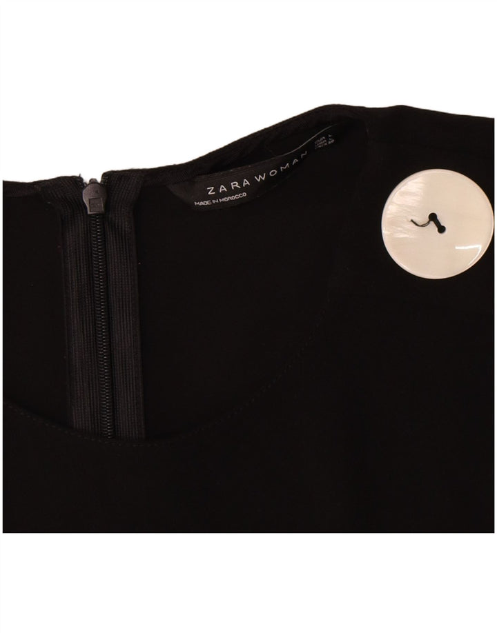 Zara Dame 3/4 ærmet bluse Top UK 16 Large Black Polyester